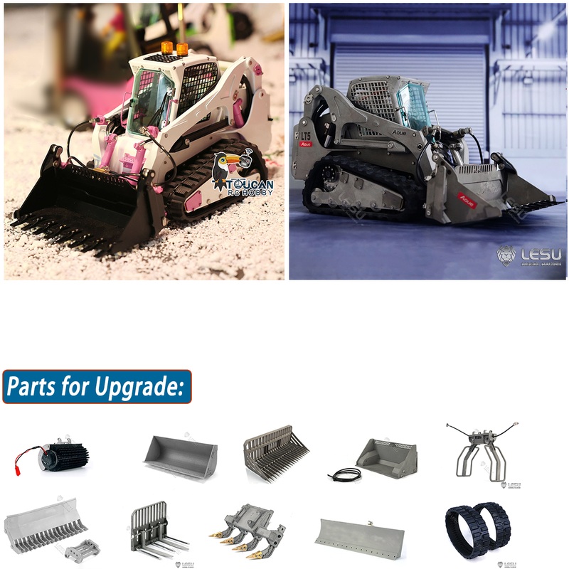IN STOCK LESU 1/14 RC Metal Hydraulic Aoue LT5 Tracked Skid-Steer Loader DIY Model Light Dozer Blade Shovel Clamp Bucket Rake Sweeper Tracks Type 2: Assembled & Painted RTR Loader (with warning lights)