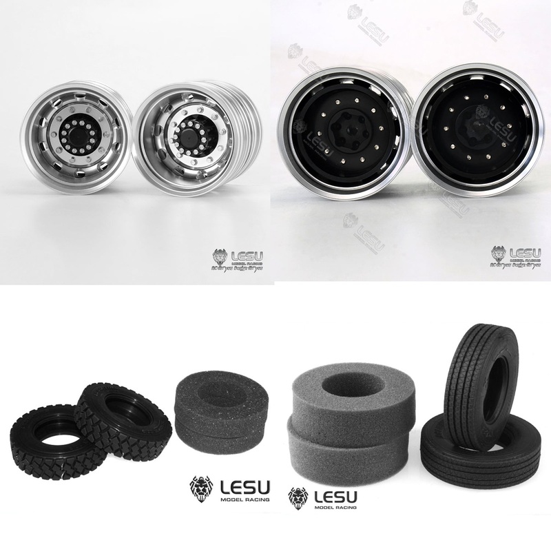 LESU Metal Rear Wheel Hub Rubber Tires for 1/14 TAMIYA FH12 FH16 RC Tractor Truck Axle Hex Remote Controlled Dumper Trailer 1Pair Wheel Hub A