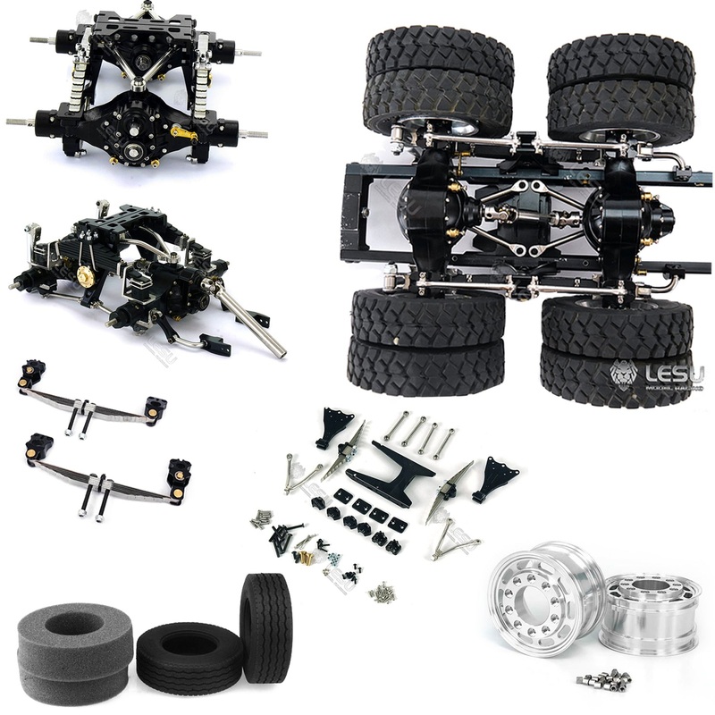 LESU Metal Flange Front Rear Axles Differential Lock Suspension Wheel Hub Tires for 1/14 Tamiiya Truck Tractor Remote Control Dump Q-9007-B-Front Through Axle