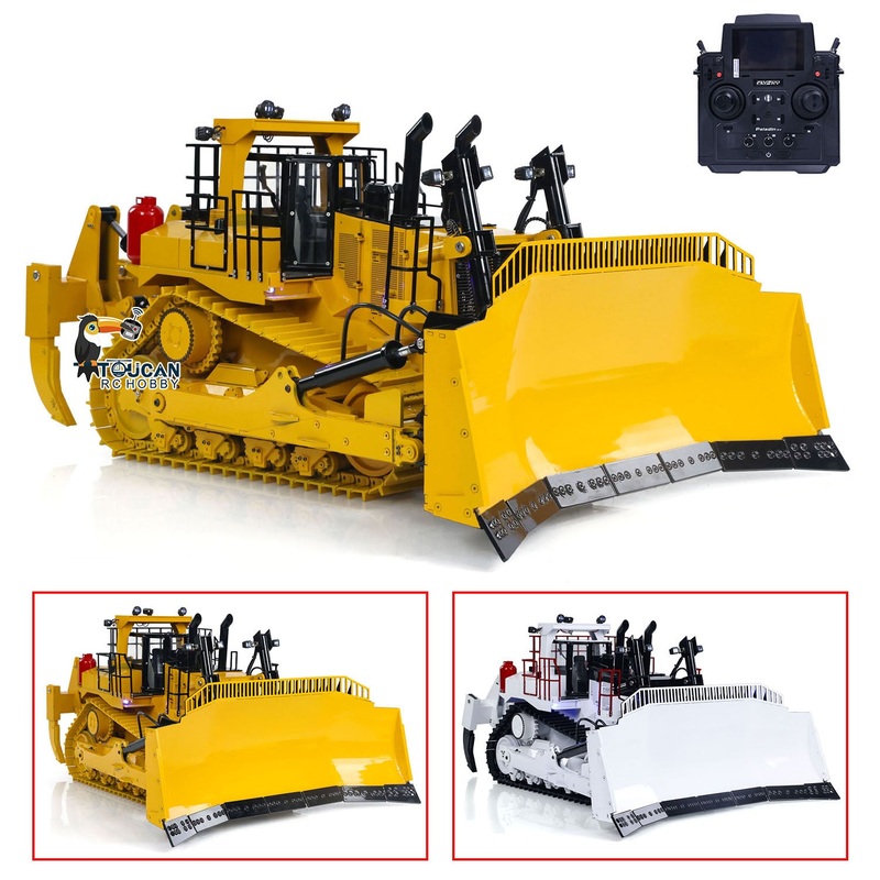 1/14 D11T 3-Plow RC Hydraulic Heavy-duty Bulldozer Remote Control Dozers PL18EV Sound Light Smoke Assembled and Painted 1PC White RC Bulldozer WITHOUT Battery