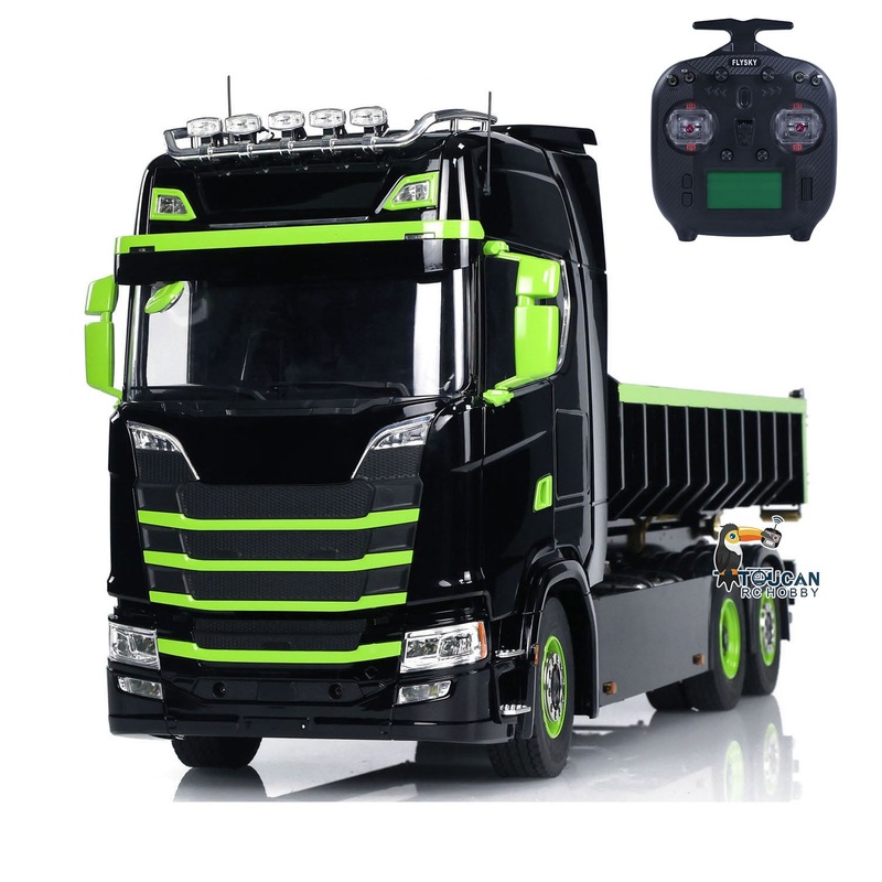 1/14 6×6 Hydraulic RC Dumper Car Metal Radio Control Roll Off Full Dump Truck Rear Axle Lifting 3-speed Transmission Light System