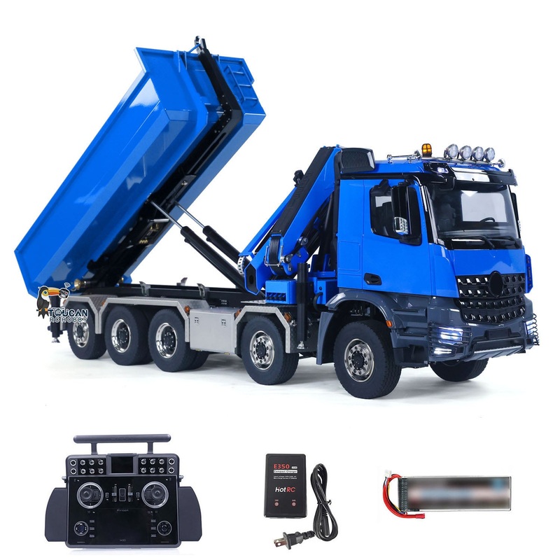 1/14 10×10 RC Hydraulic Full Dump Crane Radio Controlled Dumper Car Truck with U-shaped Bucket PNP/RTR DIY Hobby Model Comes without Charger & Battery