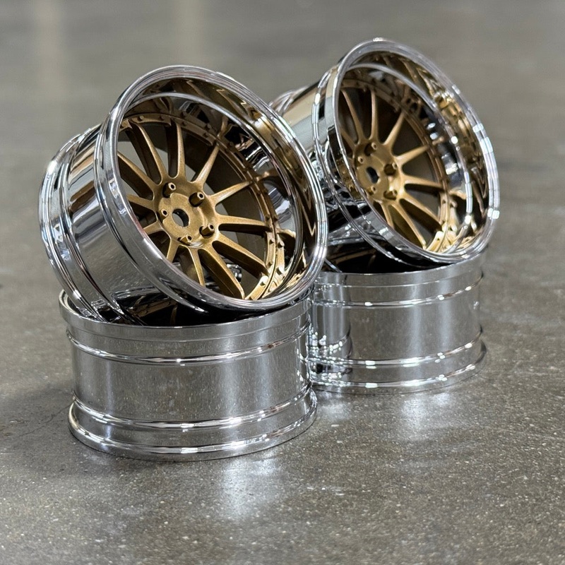 12 Multi Spoke (Gold / Chrome Lip) Adjustable Offset Rims (4-Pack) 1-10 SSR Style Wheels [MST] 832105GD