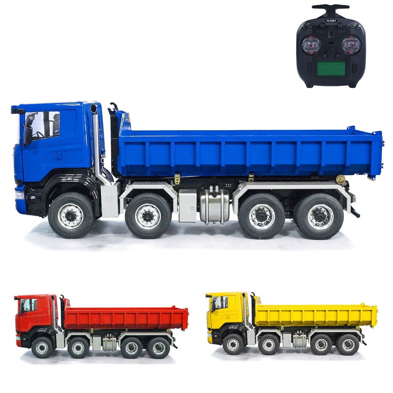 1/14 8×8 RC Hydraulic Full Dump Truck Roll On Off Dumper Trucks 3-speed Transmission Differential Lock Axles Motor Servo ESC Red
