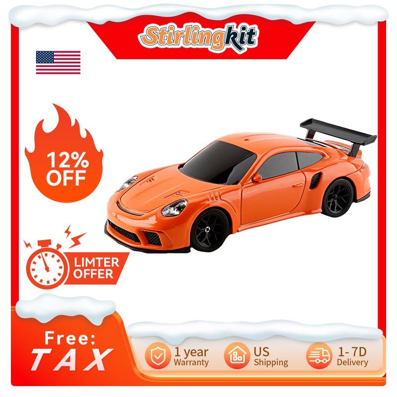 1/43 Scale Mini RC Car 2.4G Full-Proportional LED Remote Control 4WD Drift Racing Car Orange and Black without Gyroscope