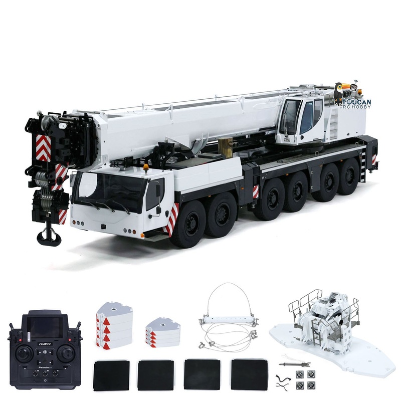 USA Pre-Order by the sea Eyewhale 1/14 RC Metal Hydraulic Mobile Crane Truck Construction Vehicle Heavy Machine FlySky PL18EV Controller Sound Light System White and Black