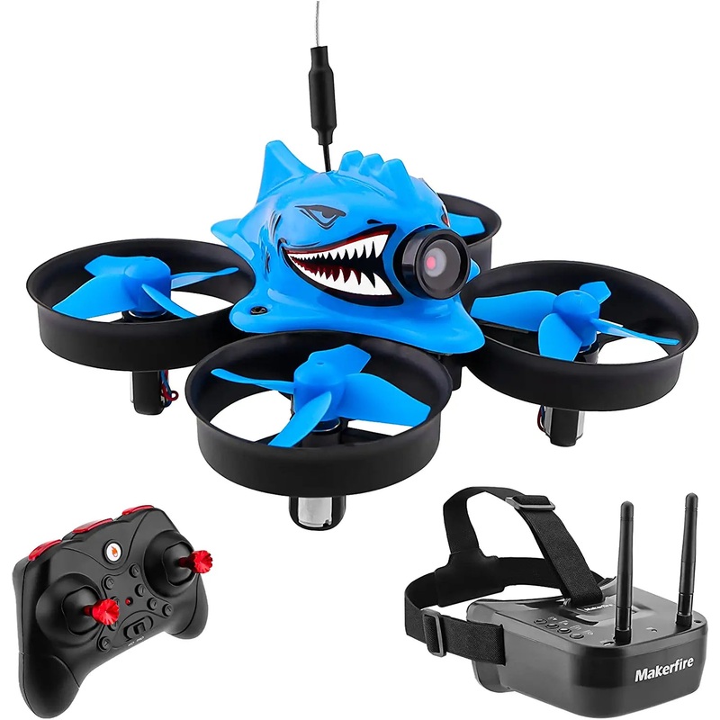 Makerfire Micro FPV Racing Drone – with FPV Goggles 5.8G 40CH 1000TVL Camera RTF Tiny Whoop Mini FPV Quadcopter for Beginners,Altitude Hold, One Key Return, Headless Mode Armor Blue Shark