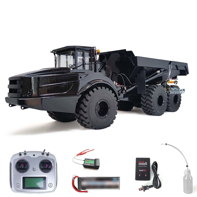XDRC Metal 1/14 RC Hydraulic Articulated Truck A40G 6*6 Radio Controlled Dumper Tipper RTR Car Model Construction Vehicles Black
