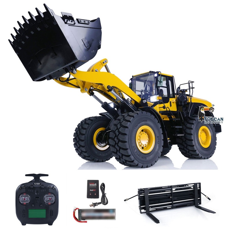 US STOCK Metal 1/14 RC Hydraulic Loader WA480 Heavy Construction Machine Differential Lock Axles Quick Coupler Fork Light Sound ST8